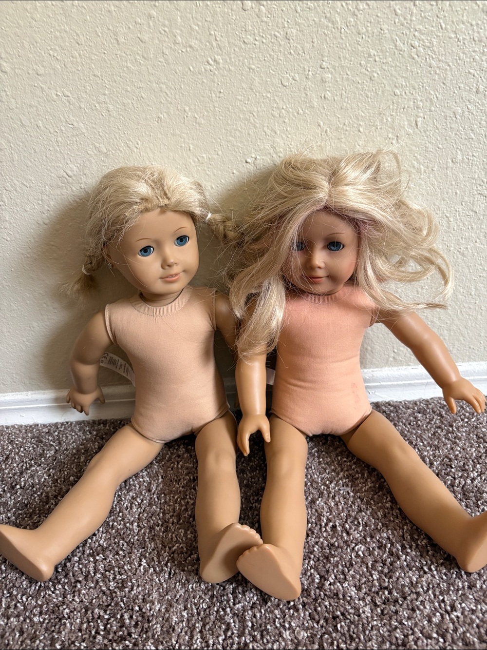 American Girl Blonde Cloth Body Dolls Set of 2 Flawed Blue Eyes 2011 2012